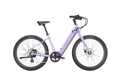 A step-thrug bike in purple.